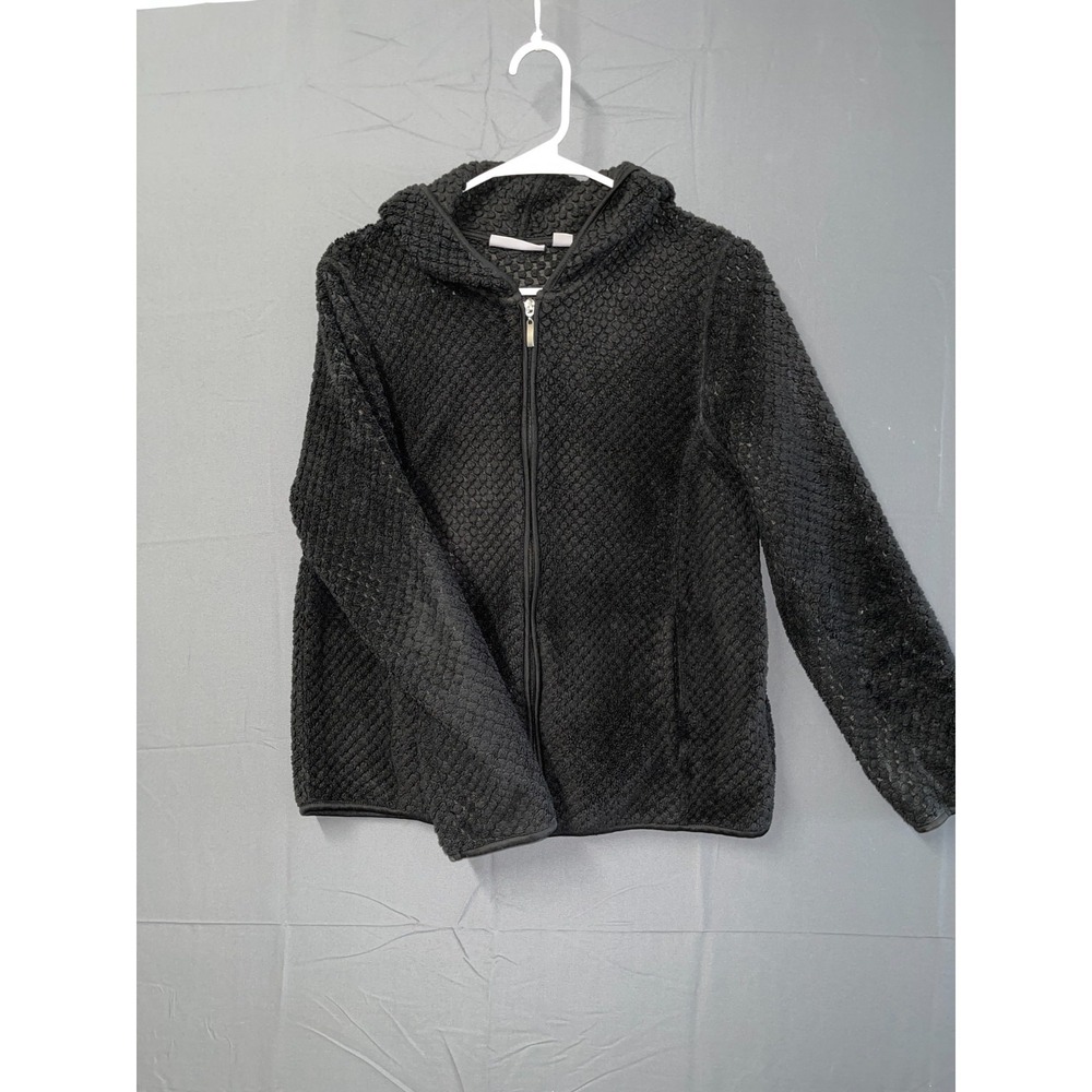 Jason Maxwell Ultra Soft Fleece Jacket Womens L Petite Black Full Zip Hooded‎